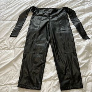 Faux Leather Straight Leg Leggings with Tie Belt